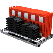 SET | with 10 panel fences | and 11 base plates | on storage and transport traverse | ohne Lampenadapter | with red/white foil, type RA2/B | type of barrier NOX red